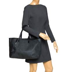 Pre Owned Emporio Armani Black Signature Coated Canvas and Leather Tote