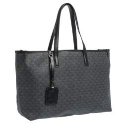 Pre Owned Emporio Armani Black Signature Coated Canvas and Leather Tote