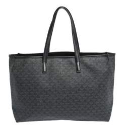 Pre Owned Emporio Armani Black Signature Coated Canvas and Leather Tote