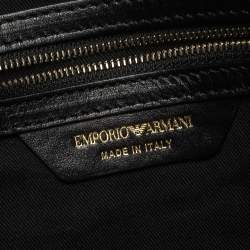 Pre Owned Emporio Armani Black Signature Coated Canvas and Leather Tote