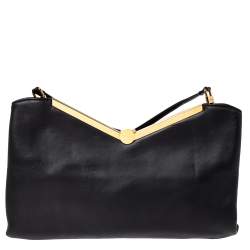 Pre Owned Emporio Armani Black Leather Frame Shoulder Bag