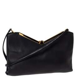 Pre Owned Emporio Armani Black Leather Frame Shoulder Bag