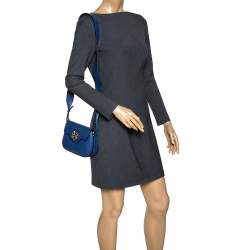 Pre Owned Emporio Armani Blue Leather Turnlock Crossbody Bag