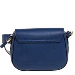 Pre Owned Emporio Armani Blue Leather Turnlock Crossbody Bag