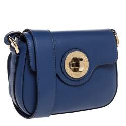 Pre Owned Emporio Armani Blue Leather Turnlock Crossbody Bag