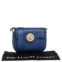 Pre Owned Emporio Armani Blue Leather Turnlock Crossbody Bag