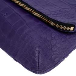 Pre Owned Emporio Armani Purple Croc Emboseed Leather Fold Over Shoulder Bag
