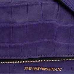 Pre Owned Emporio Armani Purple Croc Emboseed Leather Fold Over Shoulder Bag