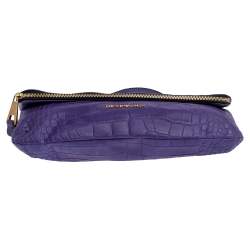 Pre Owned Emporio Armani Purple Croc Emboseed Leather Fold Over Shoulder Bag