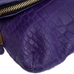 Pre Owned Emporio Armani Purple Croc Emboseed Leather Fold Over Shoulder Bag