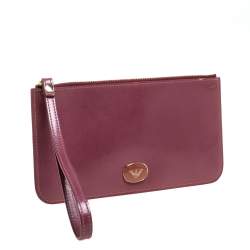 Emporio Armani Burgundy Patent Leather Wristlet Clutch