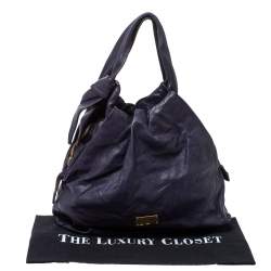 Pre Owned Emporio Armani Purple Soft Leather Knotted Handle Hobo