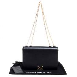 Emporio Armani Black Leather Flap Shoulder Bag