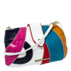 Emporio Armani Multicolor and Snakeskin Effect Leather Flap Crossbody Bag