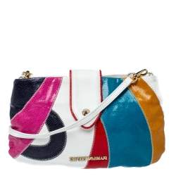 Emporio Armani Multicolor and Snakeskin Effect Leather Flap Crossbody Bag