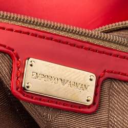 Pre Owned Emporio Armani Coral Pink Patent Leather Flap Oversized Clutch