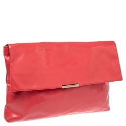 Pre Owned Emporio Armani Coral Pink Patent Leather Flap Oversized Clutch