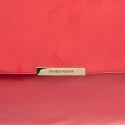 Pre Owned Emporio Armani Coral Pink Patent Leather Flap Oversized Clutch