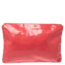 Pre Owned Emporio Armani Coral Pink Patent Leather Flap Oversized Clutch