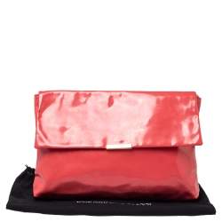 Pre Owned Emporio Armani Coral Pink Patent Leather Flap Oversized Clutch