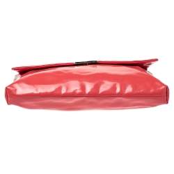 Pre Owned Emporio Armani Coral Pink Patent Leather Flap Oversized Clutch
