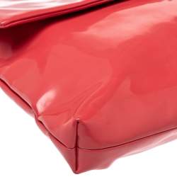 Pre Owned Emporio Armani Coral Pink Patent Leather Flap Oversized Clutch