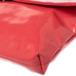 Pre Owned Emporio Armani Coral Pink Patent Leather Flap Oversized Clutch