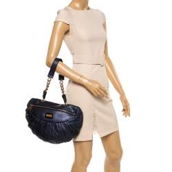 Pre Owned Emporio Armani Indigo Pleated Leather Chain Hobo