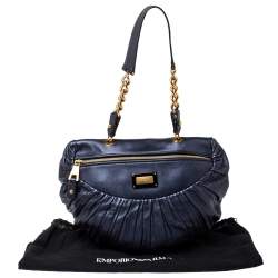 Pre Owned Emporio Armani Indigo Pleated Leather Chain Hobo