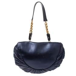 Pre Owned Emporio Armani Indigo Pleated Leather Chain Hobo