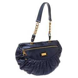 Pre Owned Emporio Armani Indigo Pleated Leather Chain Hobo