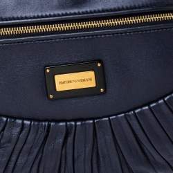 Pre Owned Emporio Armani Indigo Pleated Leather Chain Hobo
