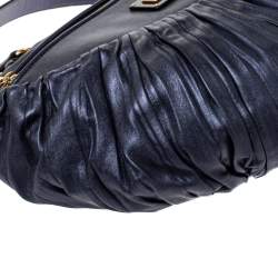 Pre Owned Emporio Armani Indigo Pleated Leather Chain Hobo