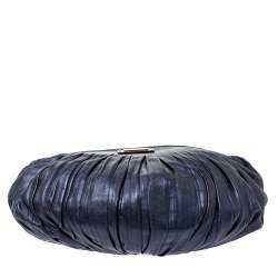 Pre Owned Emporio Armani Indigo Pleated Leather Chain Hobo