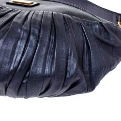 Pre Owned Emporio Armani Indigo Pleated Leather Chain Hobo