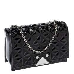 Pre Owned Emporio Armani Black Quilted Leather Flap Chain Shoulder Bag