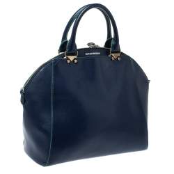Pre Owned Emporio Armani Blue Leather Dome Satchel