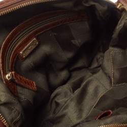 Pre Owned Emporio Armani Brown Croc Embossed Leather Logo Plaque Crossbody Bag