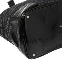 Pre Owned Emporio Armani Black Logo Print Canvas and Leather Tote