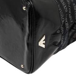 Pre Owned Emporio Armani Black Logo Print Canvas and Leather Tote