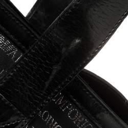 Pre Owned Emporio Armani Black Logo Print Canvas and Leather Tote