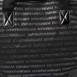 Pre Owned Emporio Armani Black Logo Print Canvas and Leather Tote