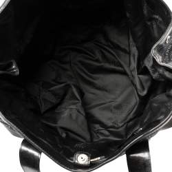 Pre Owned Emporio Armani Black Logo Print Canvas and Leather Tote