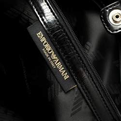 Pre Owned Emporio Armani Black Logo Print Canvas and Leather Tote