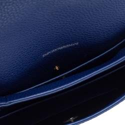 Pre Owned Emporio Armani Blue Leather Flap Crossbody Bag