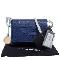 Pre Owned Emporio Armani Blue Leather Flap Crossbody Bag