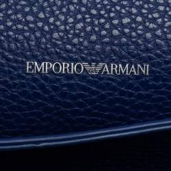Pre Owned Emporio Armani Blue Leather Flap Crossbody Bag
