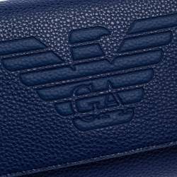 Pre Owned Emporio Armani Blue Leather Flap Crossbody Bag