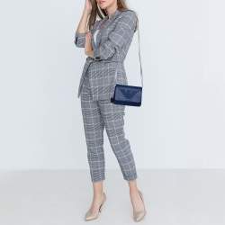 Pre Owned Emporio Armani Blue Leather Flap Crossbody Bag