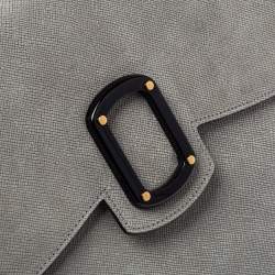 Pre Owned Emporio Armani Grey Nubuck Leather Flap Top Handle Bag